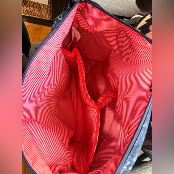 Herschel Supply Co Blue Marbled Tote Diaper Bag Red Stripe Lining - Picture 6 of 9